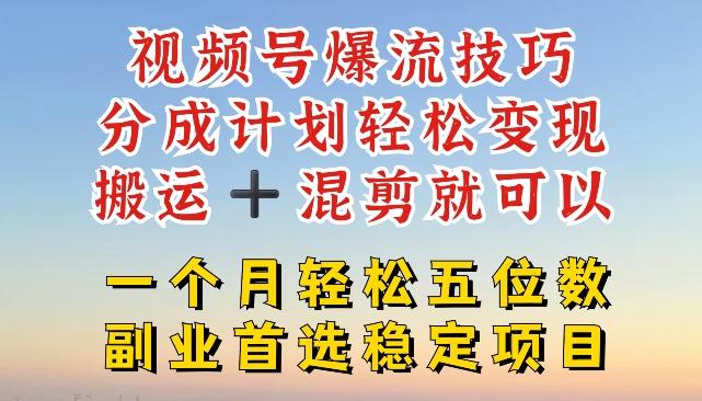 视频号爆流技巧，分成计划轻松变现，搬运 +混剪就可以，一个月轻松五位数稳定项目【揭秘】-资源社