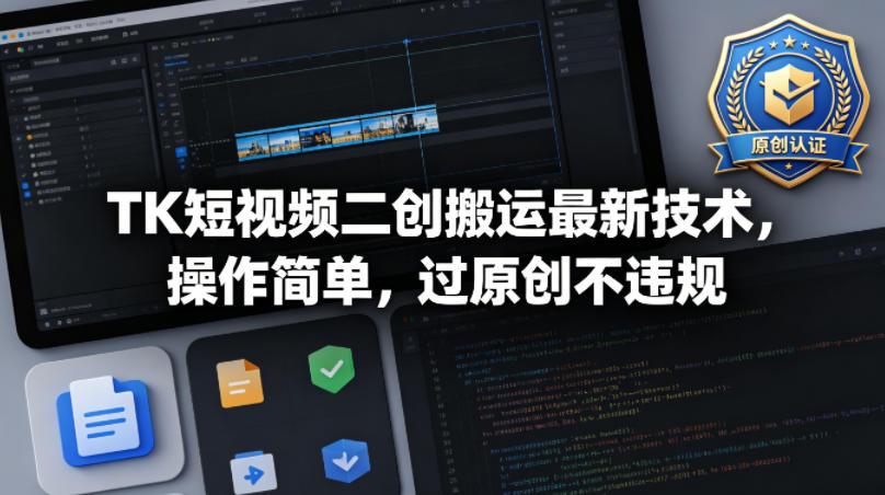 TK短视频二创搬运最新技术，操作简单，过原创不违规-资源社