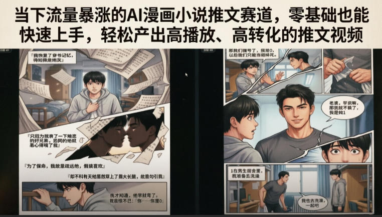当下流量暴涨的AI漫画小说推文赛道，零基础也能快速上手，轻松产出高播放、高转化的推文视频-资源社