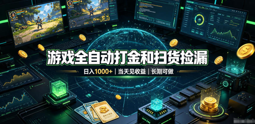 游戏全自动打金和扫货捡漏，日入1k+，当天见收益，长期可做！【揭秘】-资源社
