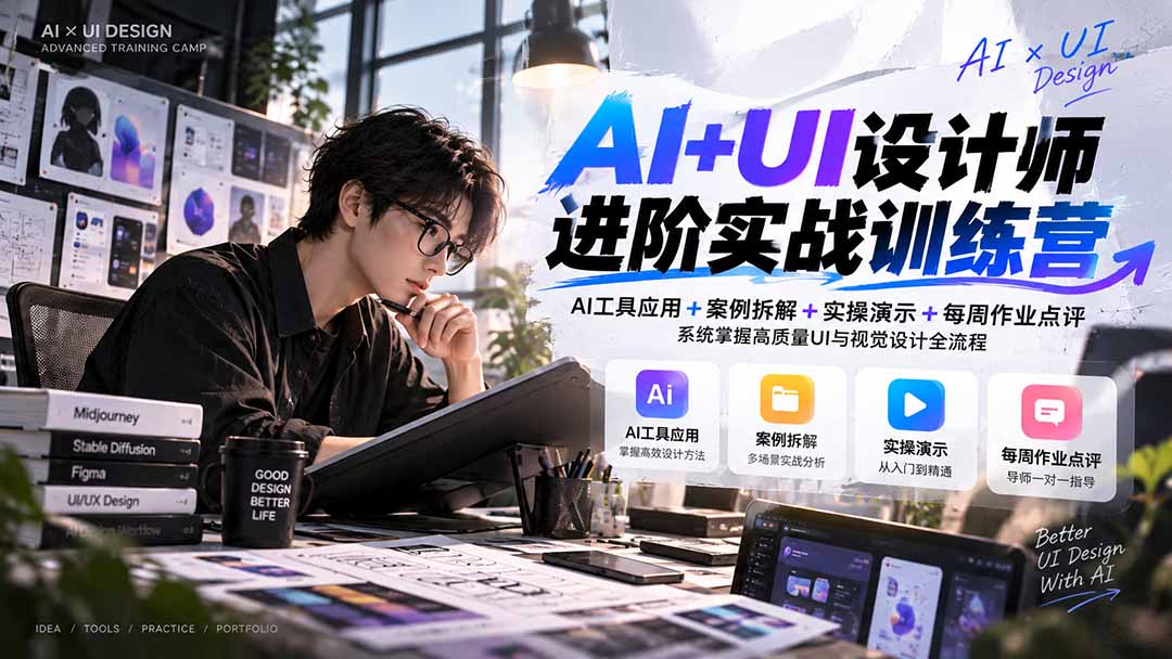 【无水印】AI+UI设计师进阶训练营-第4期:AI工具应用+案例拆解+实操演示+作业点评,掌握高质量UI与视觉设计全流程-资源社