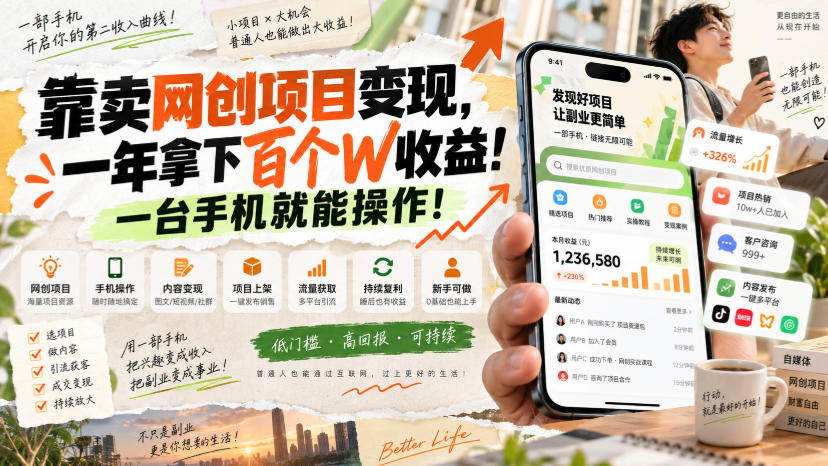 网创小程序虚拟资料变现，一年拿下百万收益，一部手机就可以做，0成本变现副业！-资源社