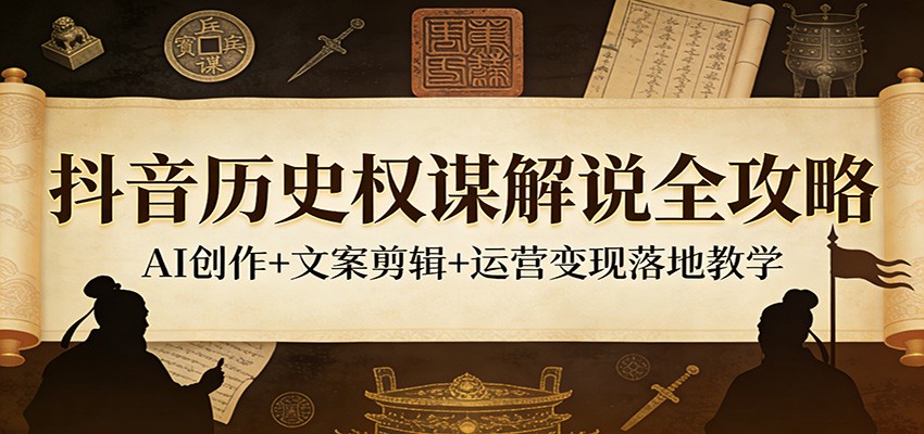 抖音历史权谋解说全攻略：AI创作+文案剪辑+运营变现落地教学-资源社