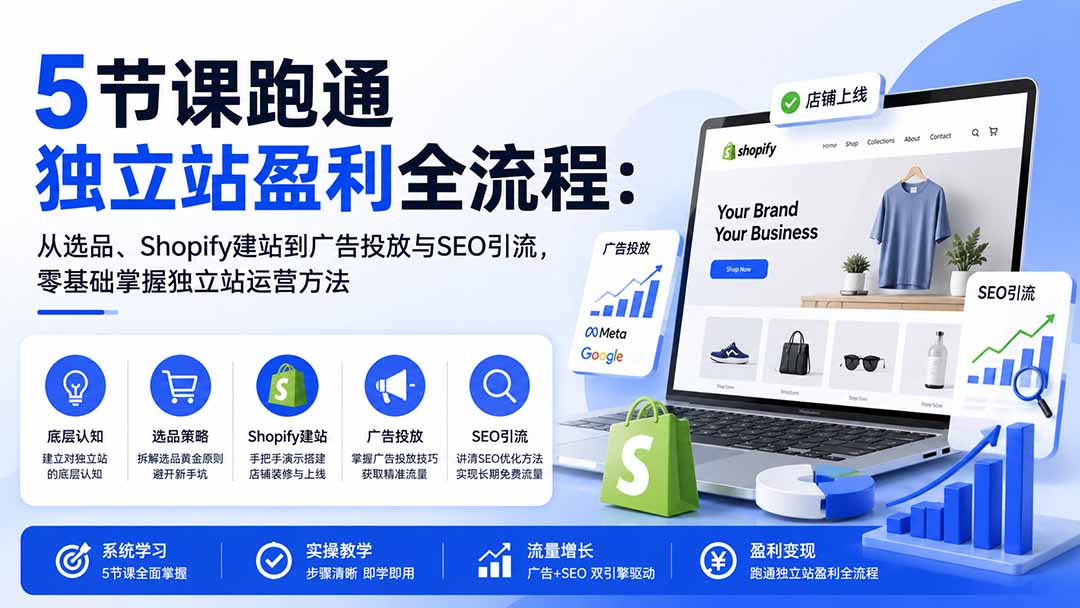 图片[1]-5节课跑通独立站盈利全流程：从选品、Shopify建站到广告投放与SEO引流，零基础掌握独立站运营方法-资源社