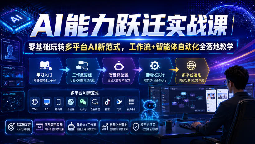 AI能力跃迁实战课|零基础玩转多平台AI新范式,工作流+智能体自动化全落地教学-资源社
