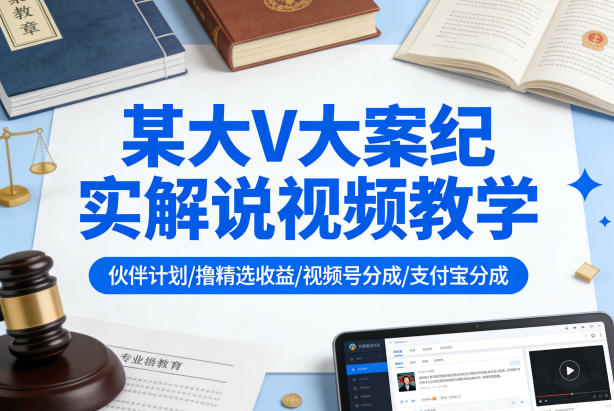 某大V大案纪实解说视频教学，可做伙伴计划、撸精选收益，视频号和支付宝分成计划均可-资源社