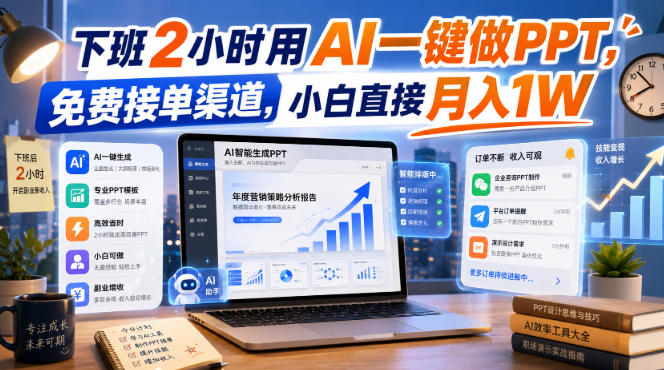 下班2小时用AI一键做PPT,免费接单渠道,小白直接月入1W【揭秘】-资源社