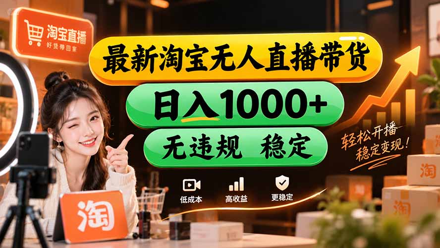 【新技术】淘宝无人直播,独家,日入2K+,无封号,可矩阵,长期稳定-资源社