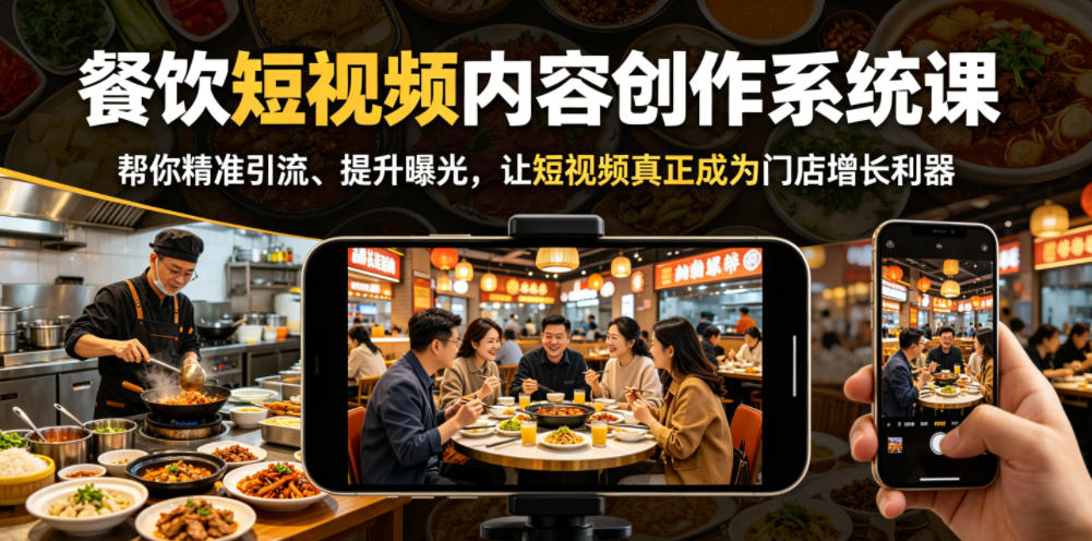 餐饮短视频内容创作系统课，帮你精准引流、提升曝光，让短视频真正成为门店增长利器-资源社