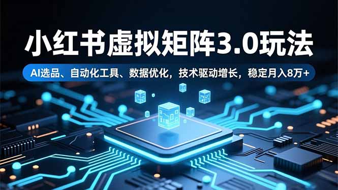 小红书虚拟矩阵3.0玩法，AI选品、自动化工具、数据优化，技术驱动增长，稳定月入8万+-资源社