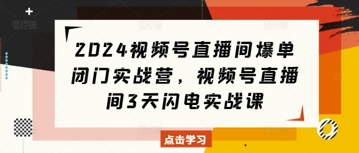 2024视频号直播间爆单闭门实战营，视频号直播间3天闪电实战课-资源社