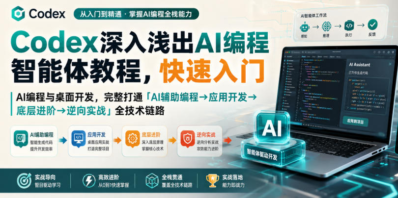 Codex深入浅出AI编程智能体教程，快速入门AI编程与桌面开发，打通「AI辅助编程→应用开发→底层进阶→逆向实战」全技术链路-资源社