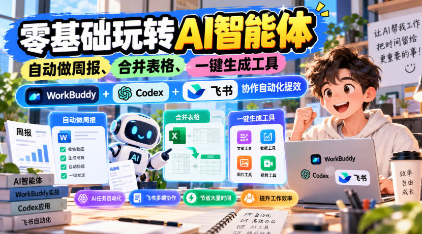 【无水印】零基础玩转AI智能体,自动做周报、合并表格、一键生成工具,WorkBuddy+Codex + 飞书协作自动化提效-资源社