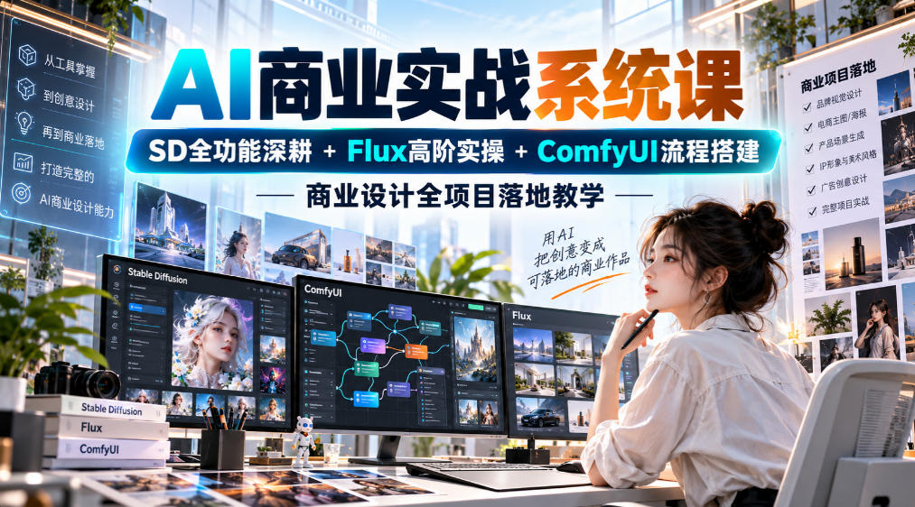 AI商业实战系统课｜SD全功能深耕+Flux高阶实操+Comfyui流程搭建，商业设计全项目落地教学-资源社