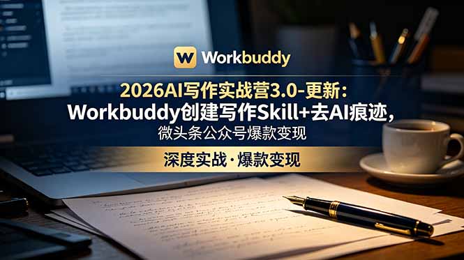 2026AI写作实战营3.0-更新：Workbuddy创建写作Skill+去AI痕迹，微头条公众号爆款变现-资源社