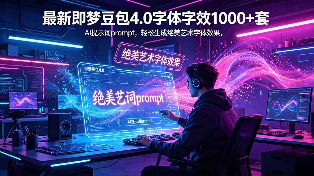 最新即梦豆包4.0字体字效1000+套,AI提示词prompt,轻松生成绝美艺术字体效果-资源社