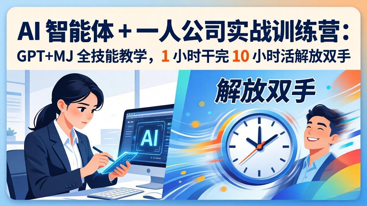 AI 智能体 + 一人公司实战训练营：GPT+MJ 全技能教学，1 小时干完 10 小时活解放双手-资源社