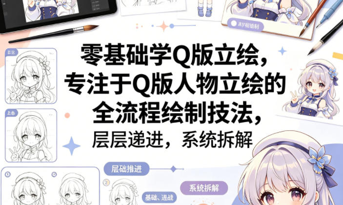 零基础学Q版立绘，专注于Q版人物立绘的全流程绘制技法，层层递进，系统拆解-资源社