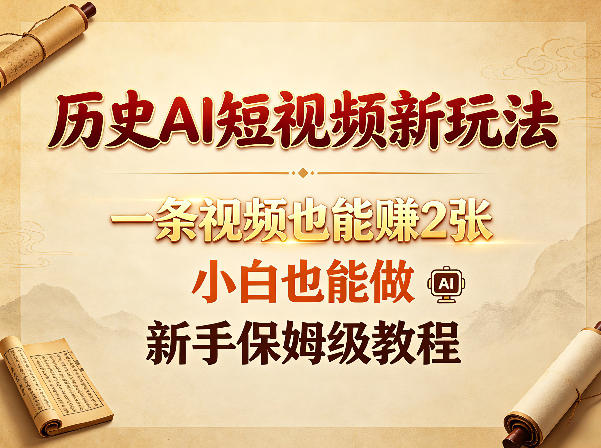 历史AI短视频新玩法，一条视频也能賺2张，小白也能做，新手保姆级教程-资源社
